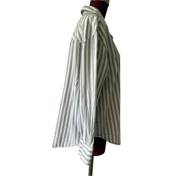 LOLA RIVER STRIPE Button Down SHIRT size L Green White - Picture 9 of 11